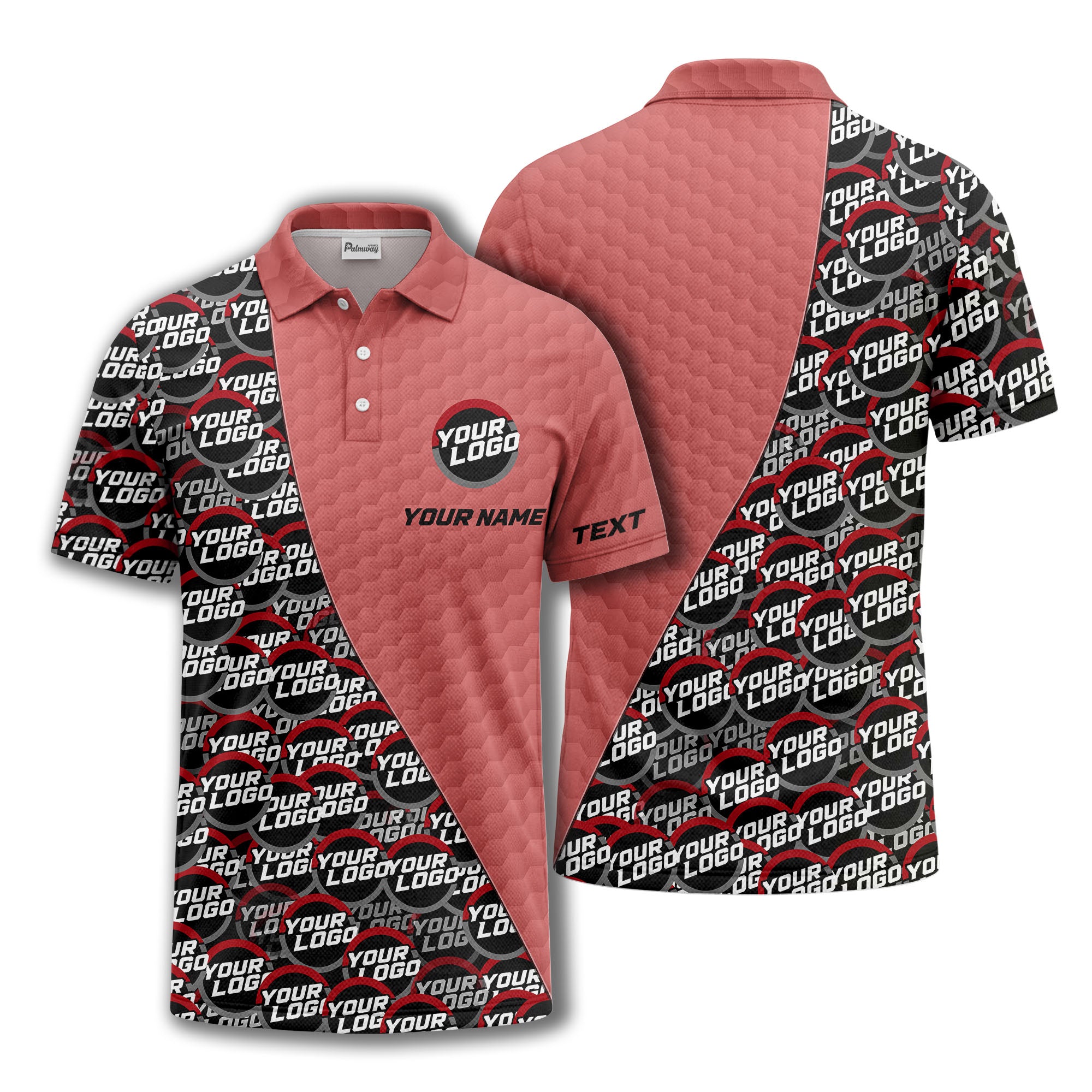 custom logo circles & hexagons grid polo shirt for men