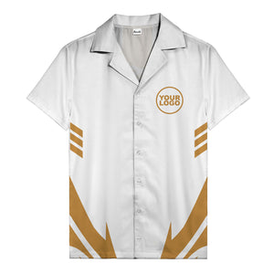 custom logo geometric stripes hawaiian shirt men's aloha button down