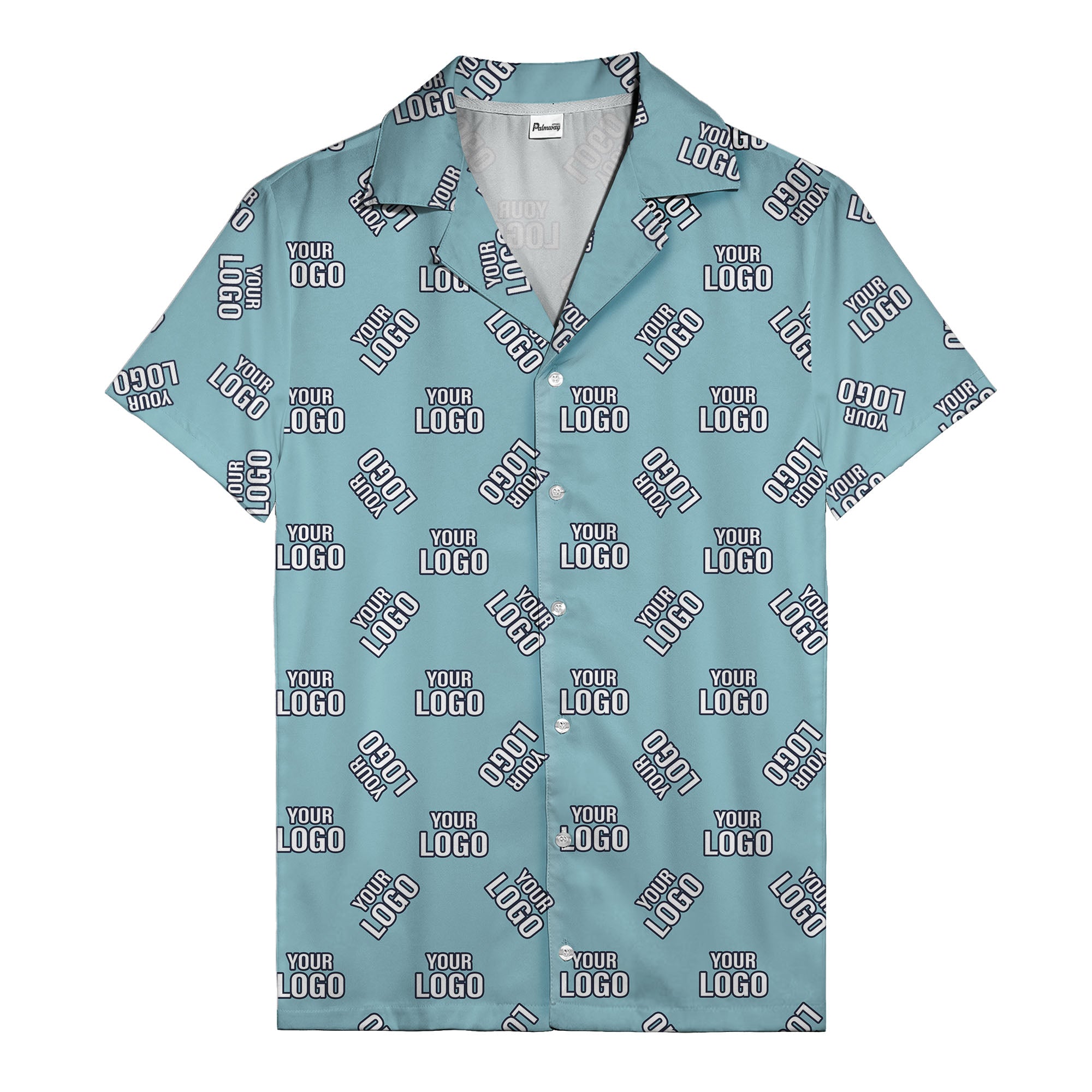 custom logo repeat navy white illustrated hawaiian shirt for personalized style