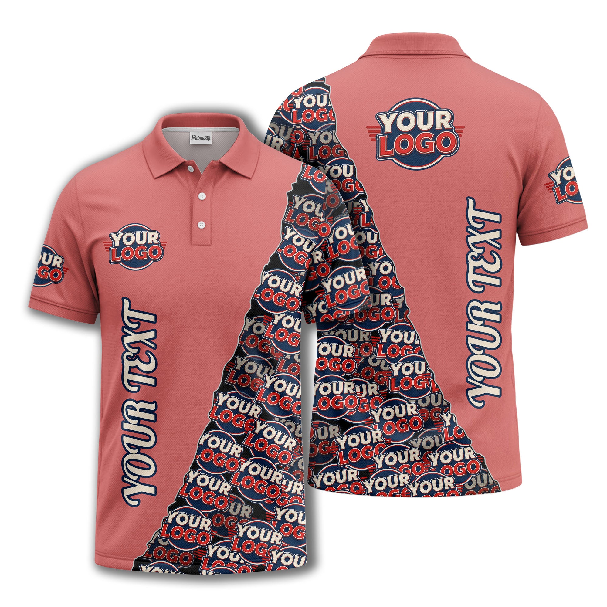 custom logo repeat vertical text pattern personalized polo shirt
