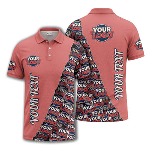 custom logo repeat vertical text pattern personalized polo shirt