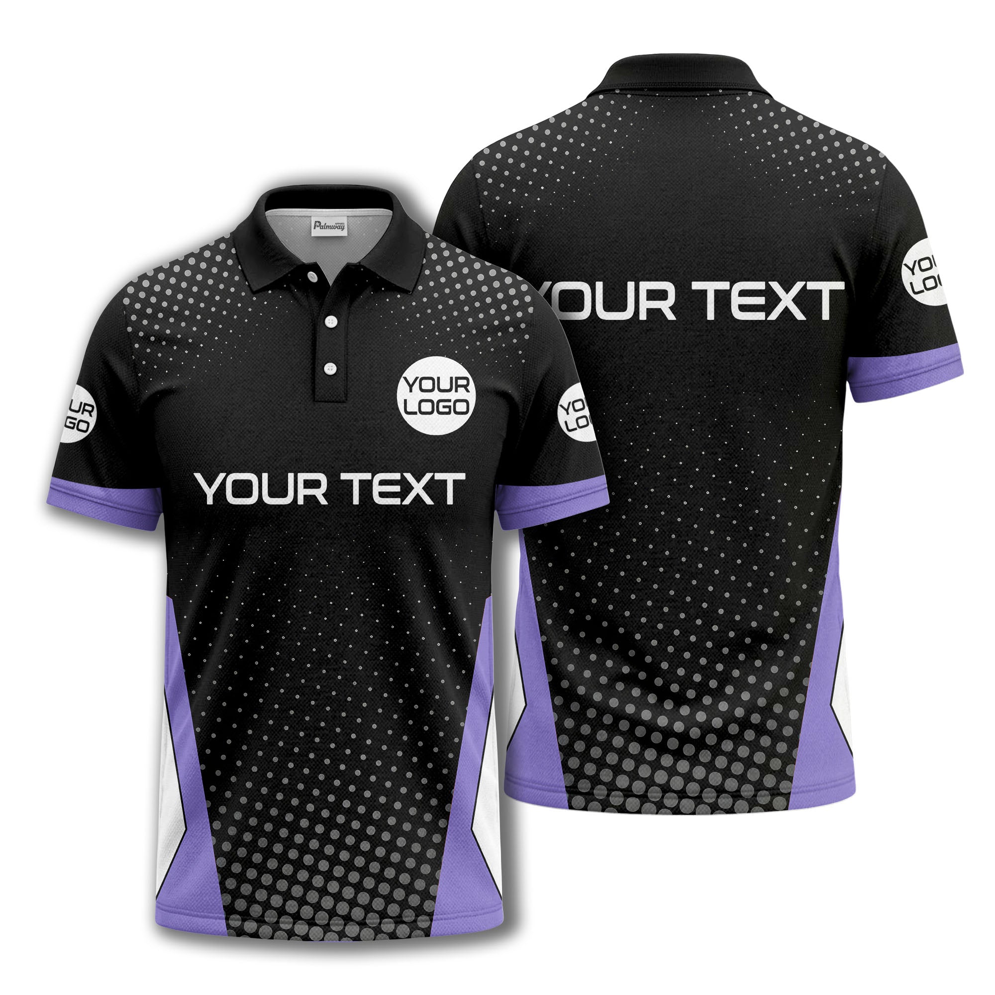 custom logo text overlay polka dot golf polo shirt