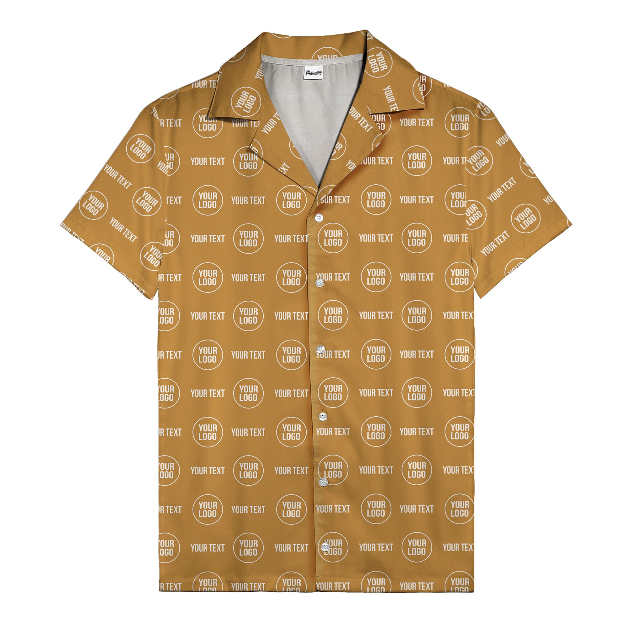 custom logo & text repeat pattern black hawaiian shirt for men