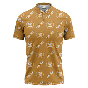 custom logo & text repeat pattern black personalized polo shirt for men