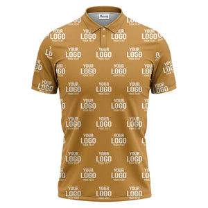 custom logo & text repeat pattern black white gold polo shirt