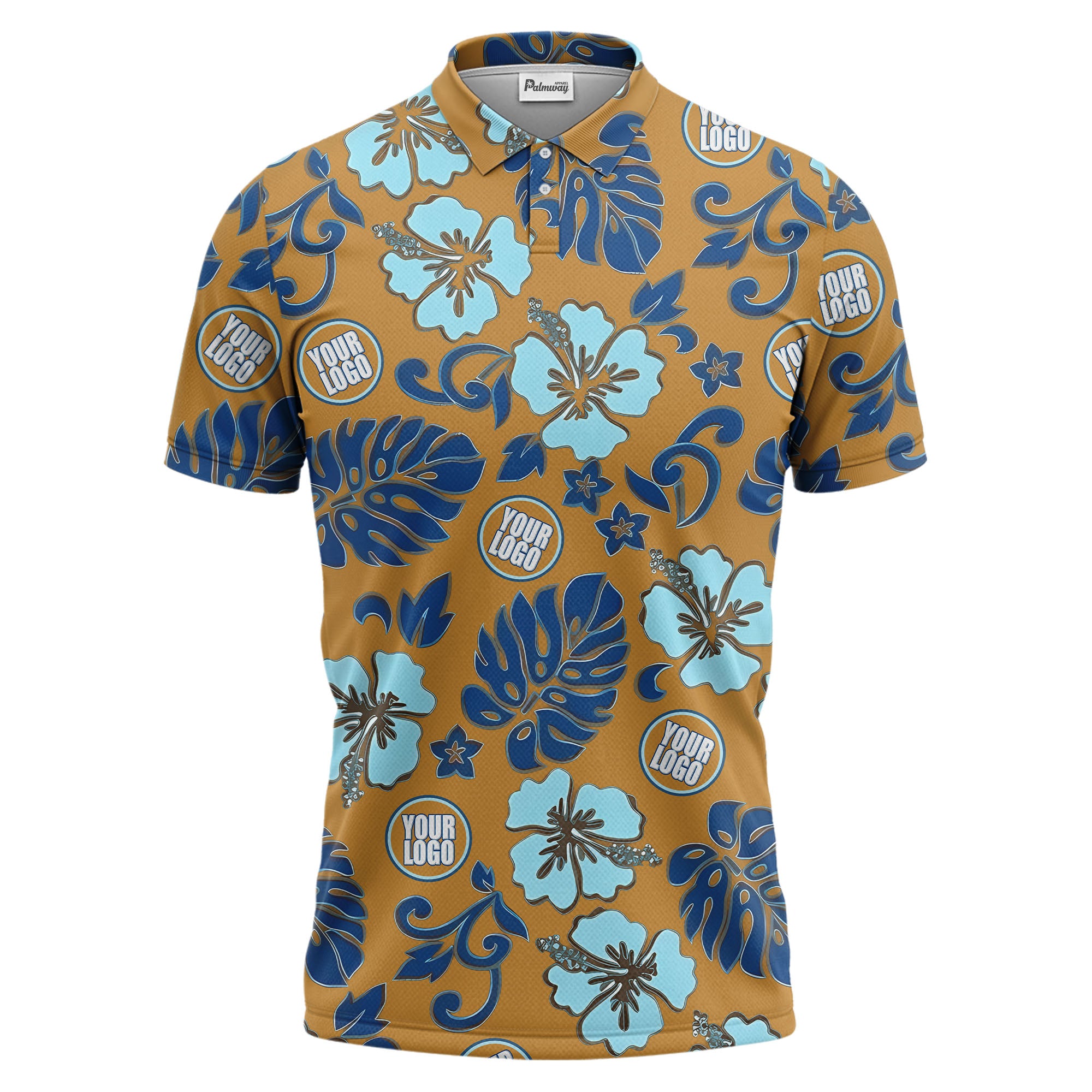 blue tropical floral polo hawaiian shirt