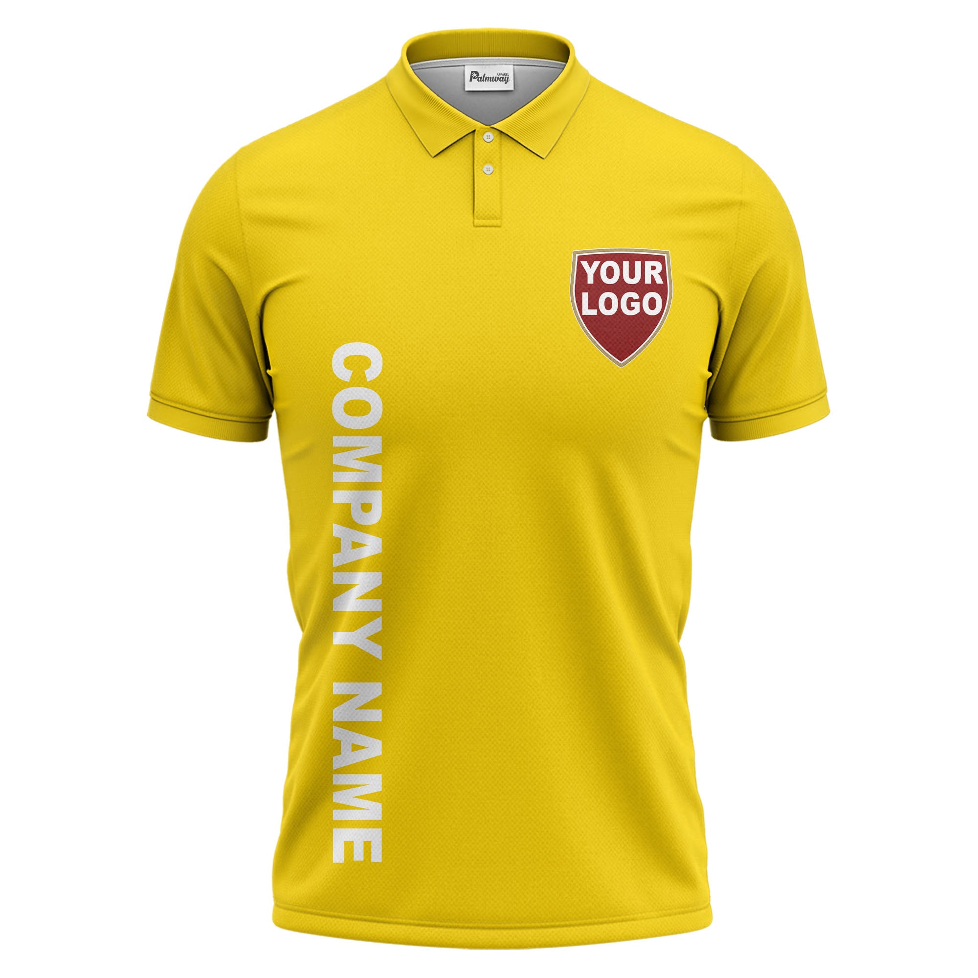 custom shield logo vertical text corporate branded polo shirt