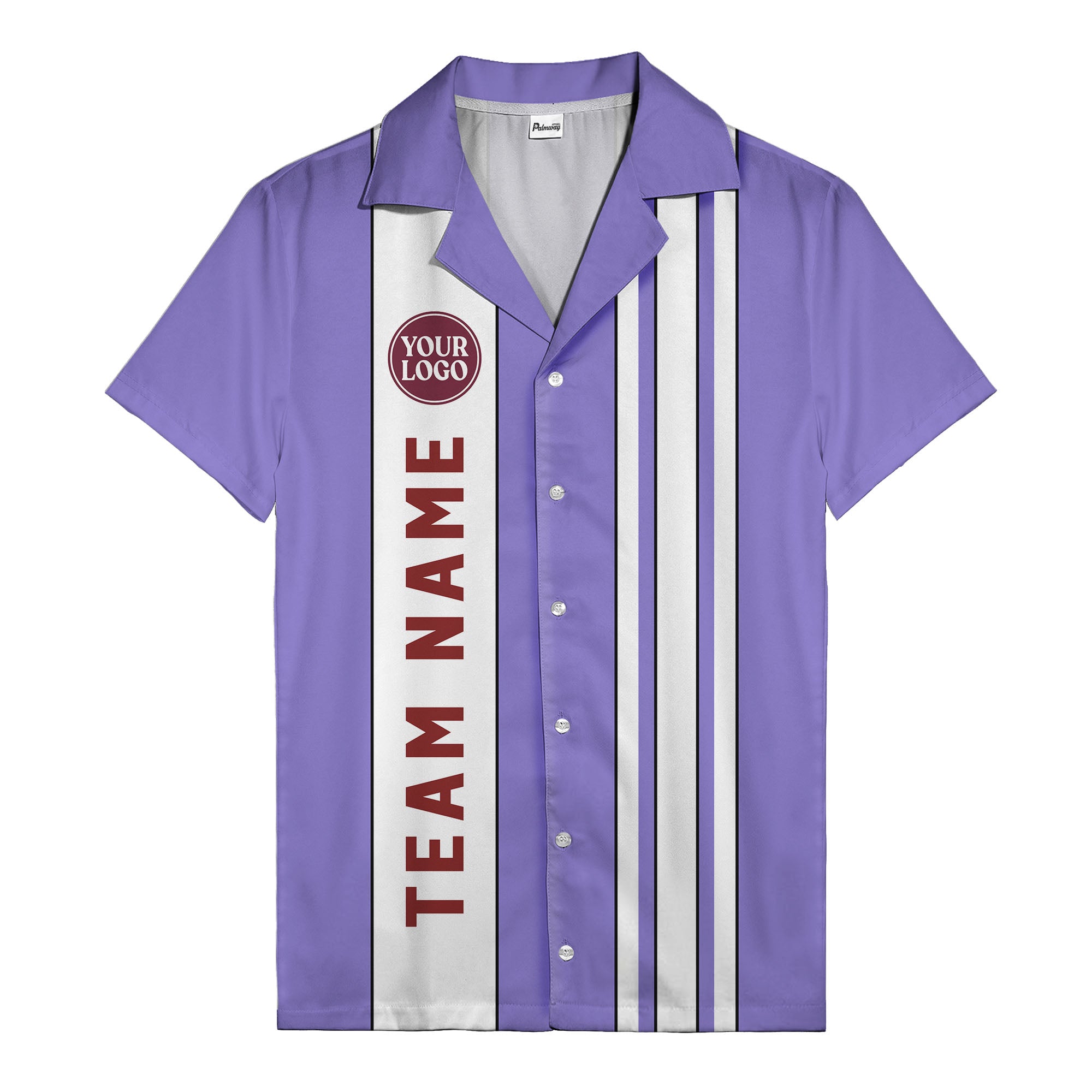 Custom Team Logo Striped Maroon Black White Hawaiian Shirt For Men