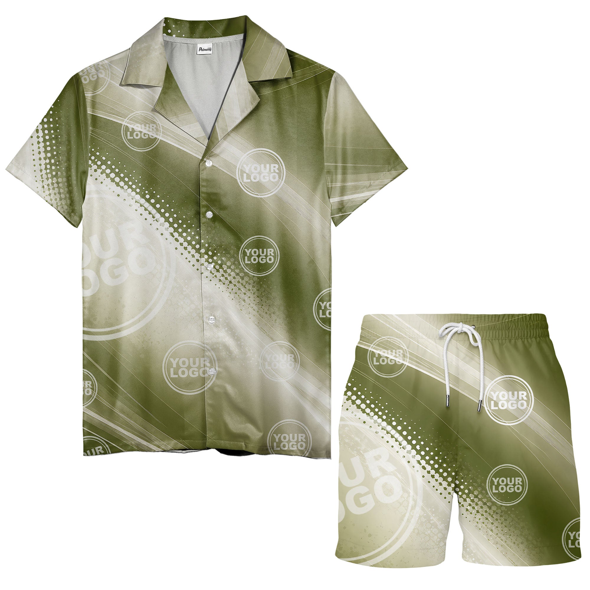 customizable logo circles & diagonal stripes olive green hawaiian shirt