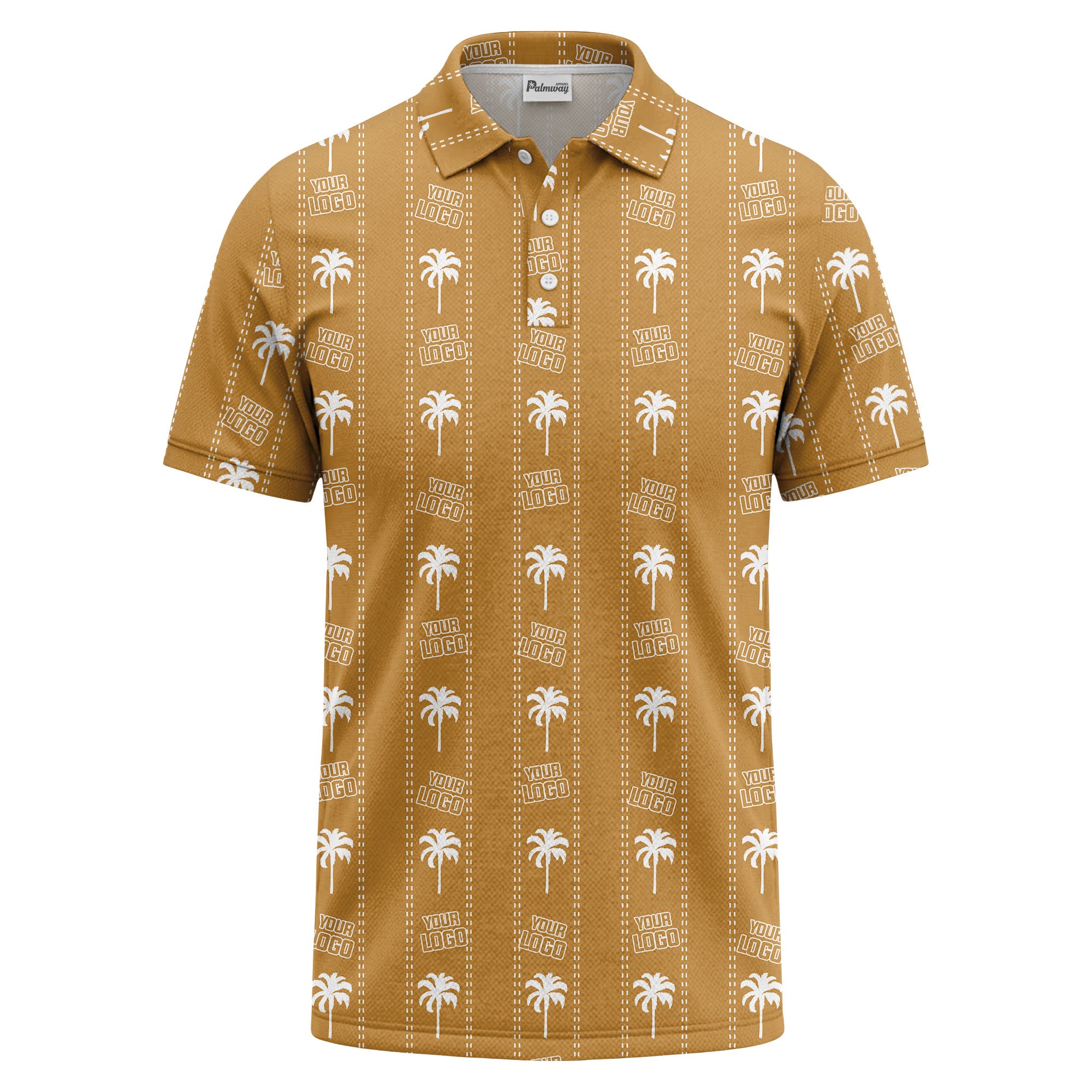 customizable palm trees & logo repeat graphic black white polo shirt