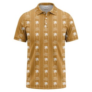 customizable palm trees & logo repeat graphic black white polo shirt