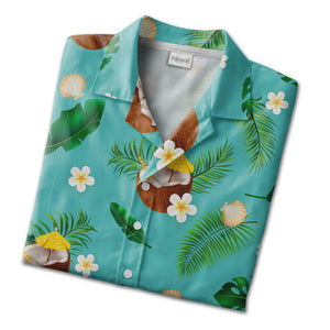 Deep Navy Blue Coconut Citrus Hawaiian Shirt with Palm Leaves and Stars