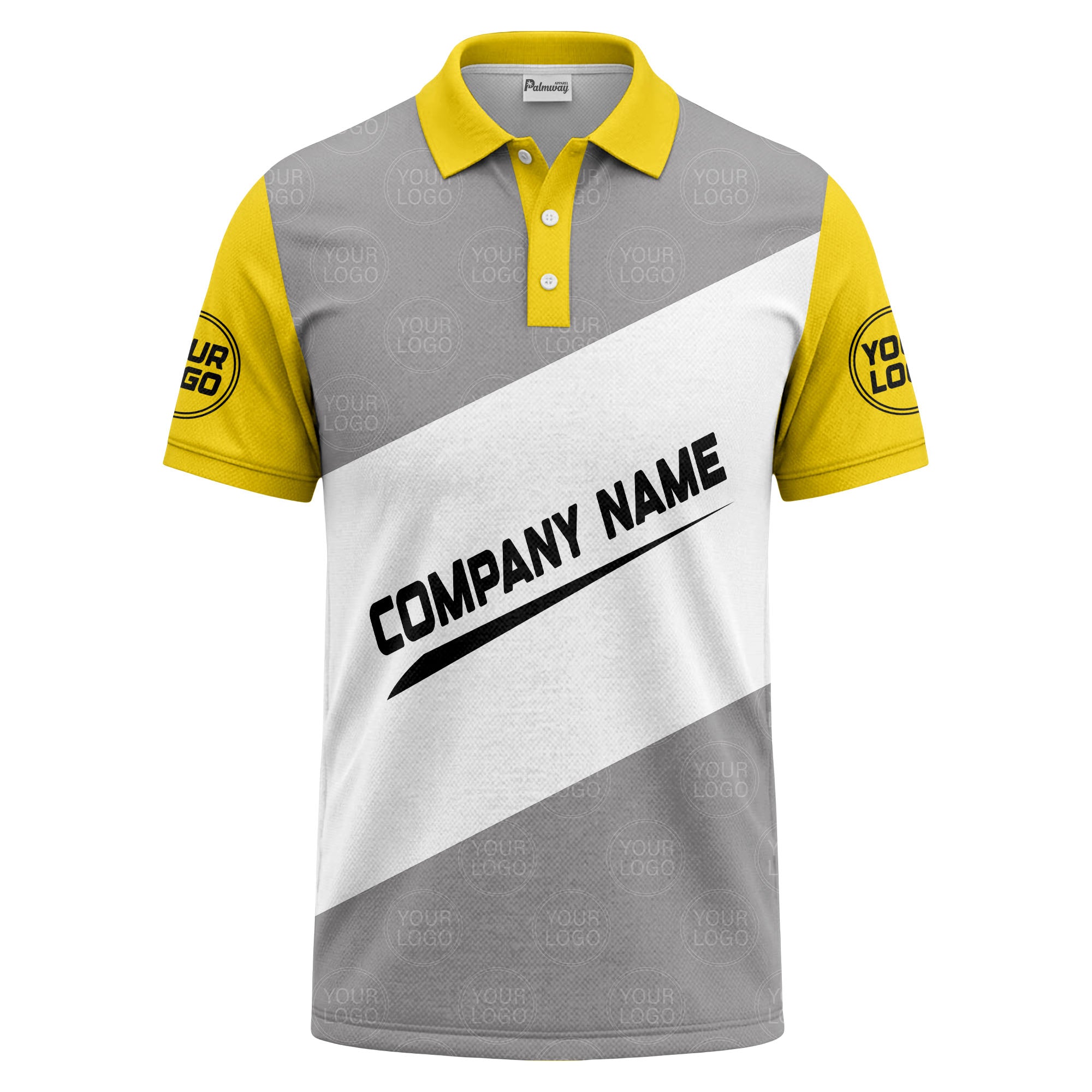 diagonal stripe monogram logo gray white black corporate polo shirt