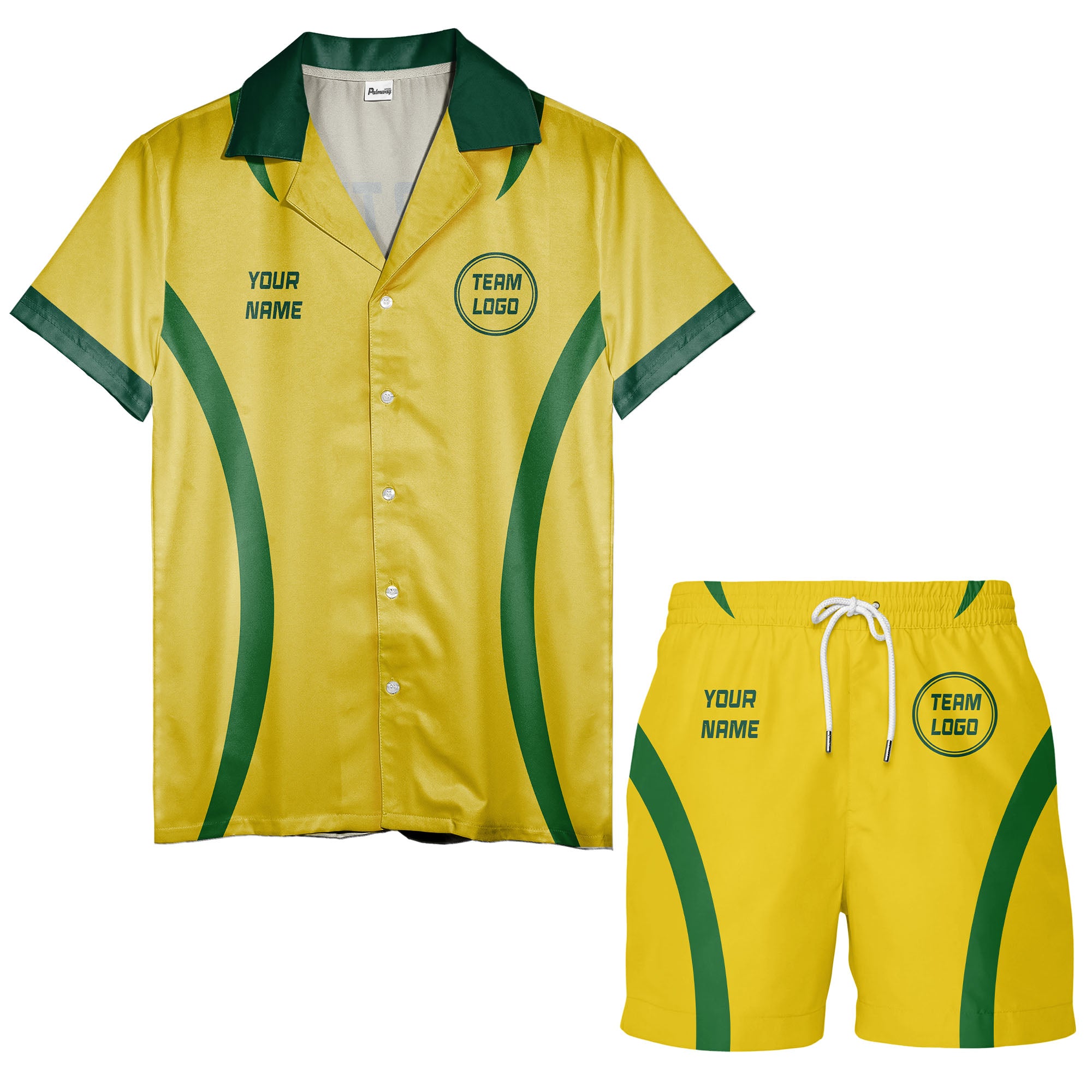diagonal stripe yellow green bowling team hawaiian shirt