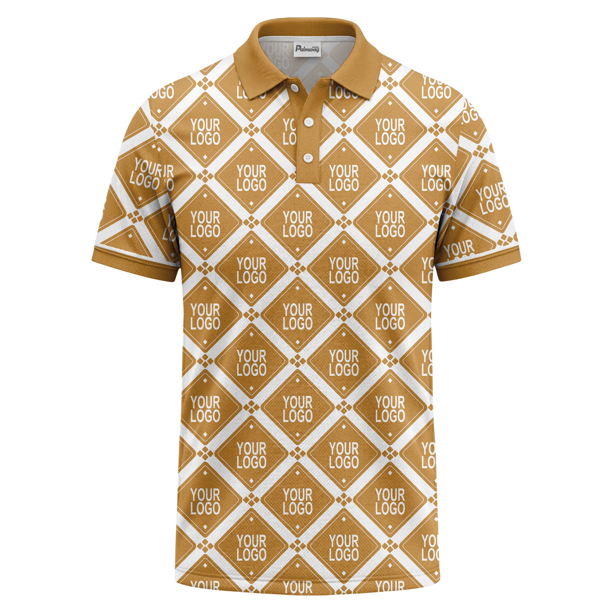 diamond grid logo repeat all over print polo shirt
