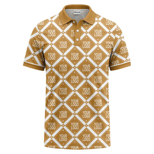 diamond grid logo repeat all over print polo shirt