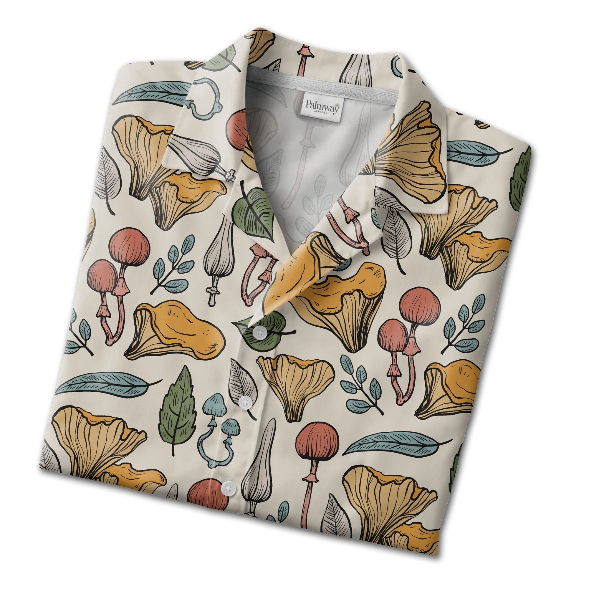 Dusty Rose Botanical Forest Mushroom Hawaiian Shirt Hand Drawn