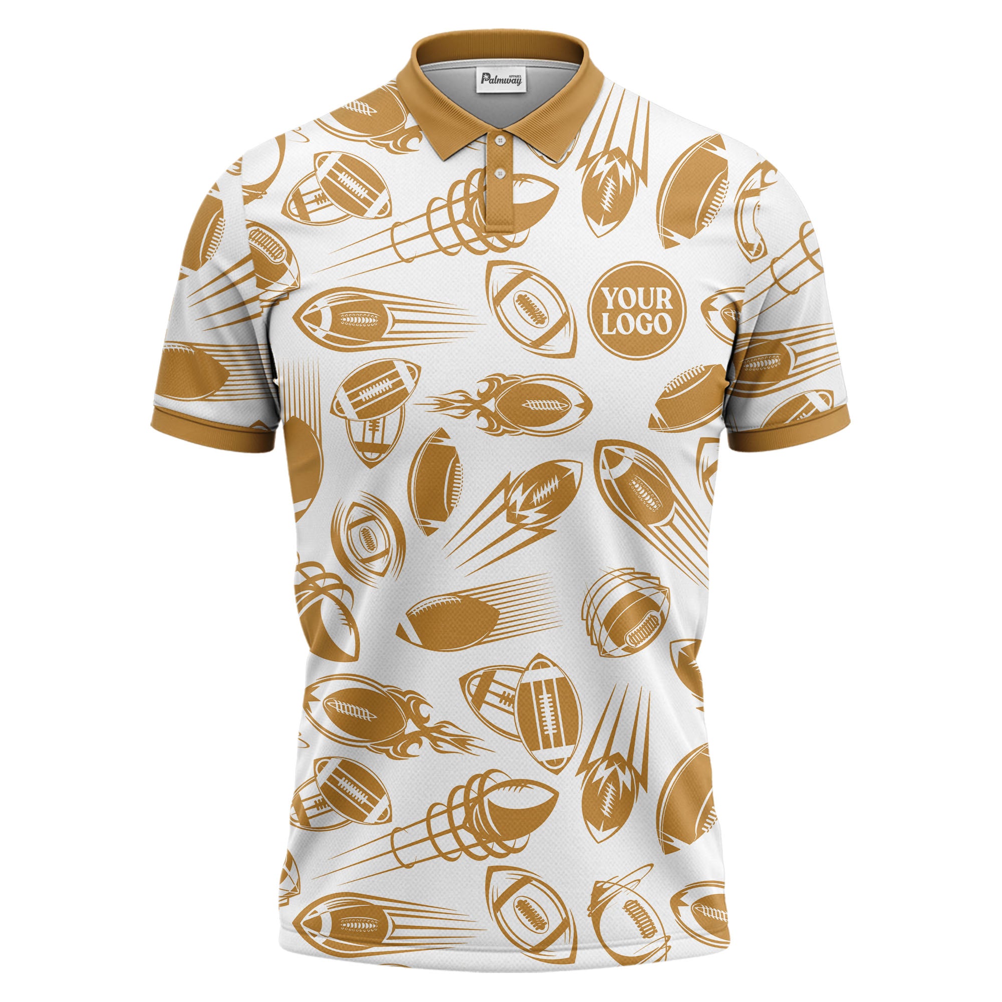 dynamic footballs & speed lines graphic black white sports polo shirt