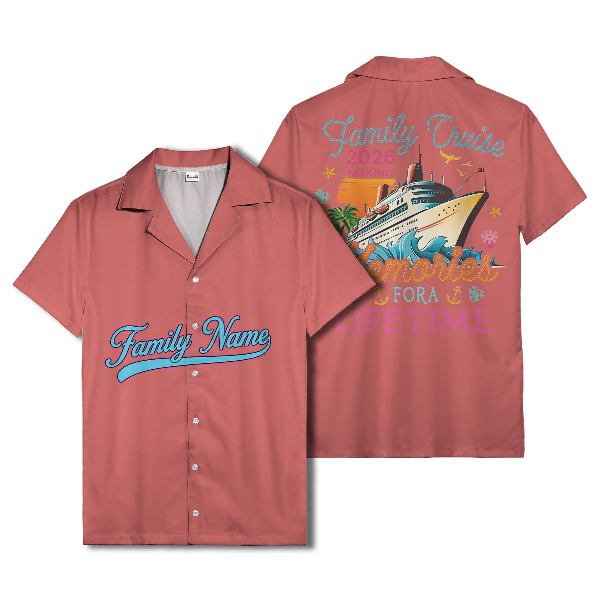 family name script & logo circle personalized hawaiian shirt