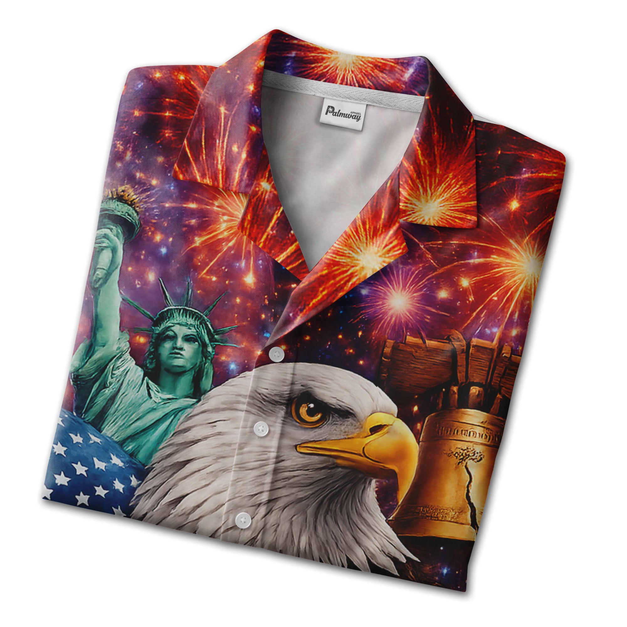 Freedom Floral Hawaiian Shirt - Statue of Liberty Eagle & Hibiscus 4th of July Print