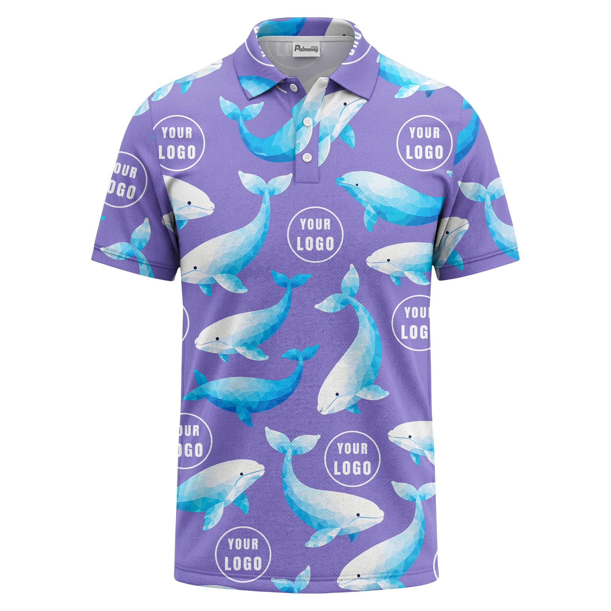 geometric beluga whale repeat & custom logo circles polo shirt