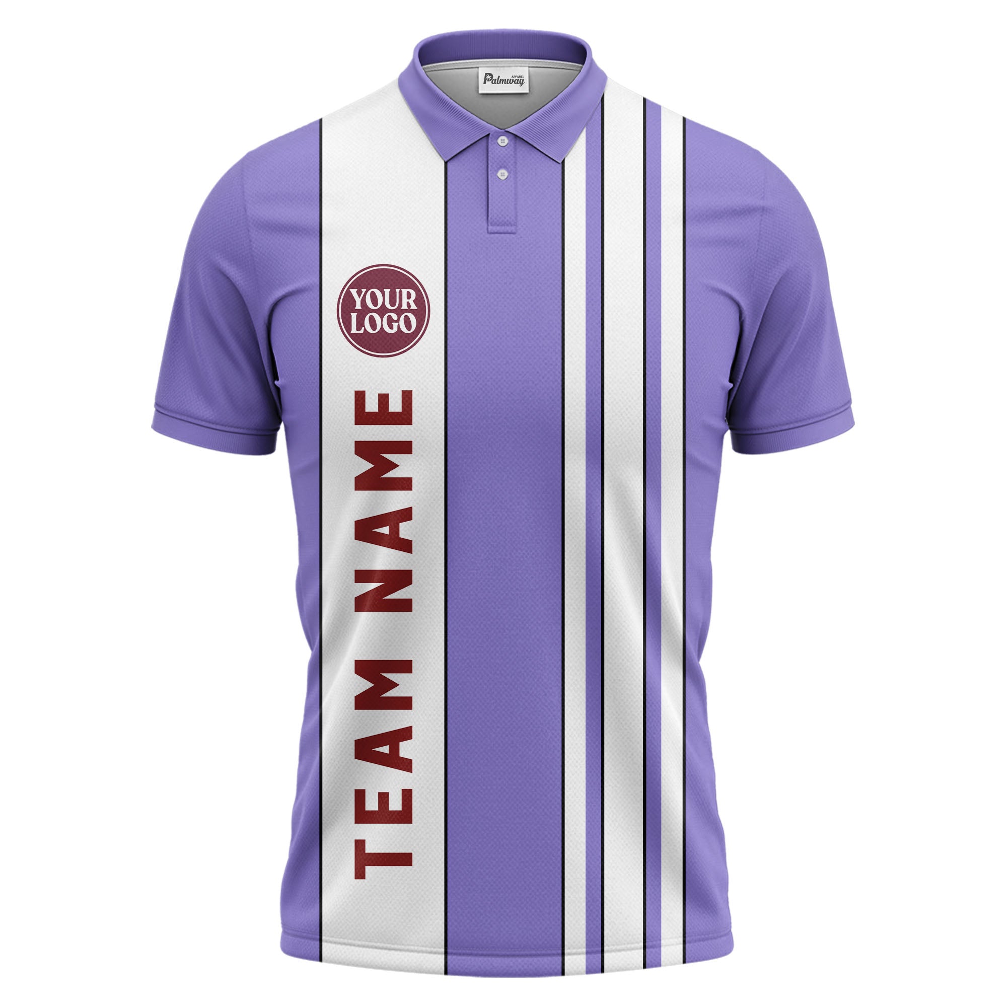 Geometric Maroon Black White Striped Team Polo Shirt With Custom Text Panel