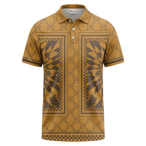 geometric palm leaves checkerboard border polo shirt