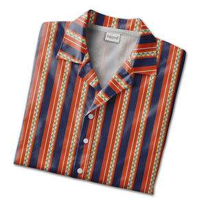 Geometric Triangle Stripe Hawaiian Shirt Navy Burnt Orange White