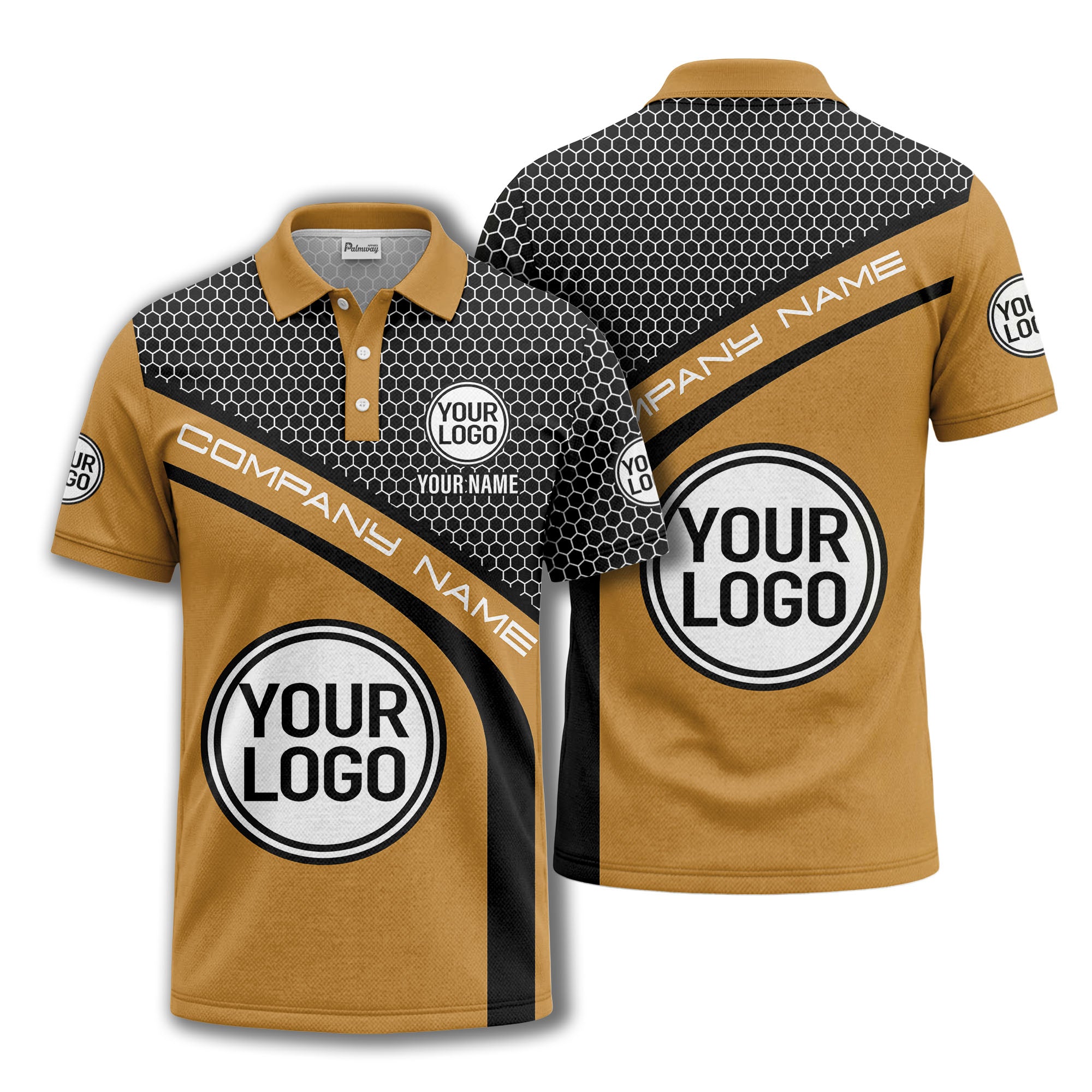hexagonal grid monogram logo corporate polo shirt for men