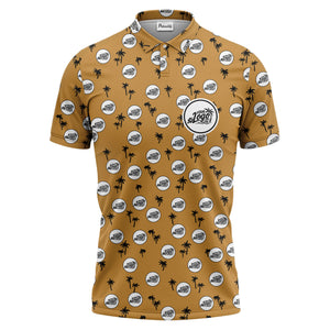 illustrated black tropical palm trees repeating polo shirt for summer beach days