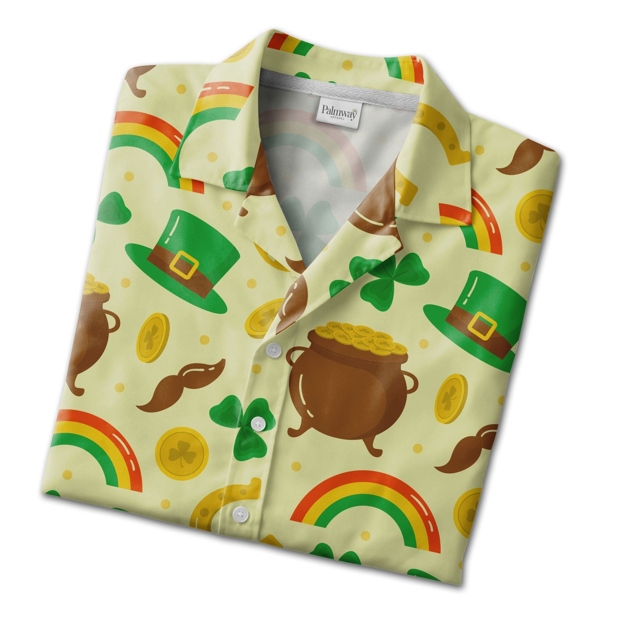 Irish Gnome Hawaiian Shirt with Bearded Characters Shamrocks and Beer Mugs