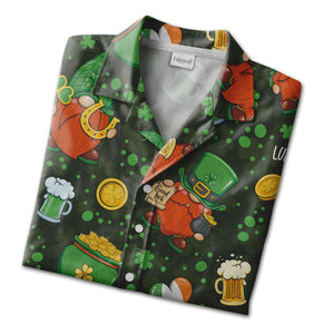 Lucky St Patricks Day Hawaiian Shirt with Pot of Gold and Rainbow