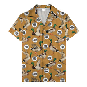 mallard ducks in flight hawaiian shirt with custom logo repeat pattern men's