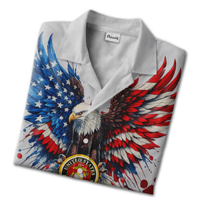 Marine Corps Patriotic Hawaiian Shirt - Eagle American Flag Tank & Camo Design