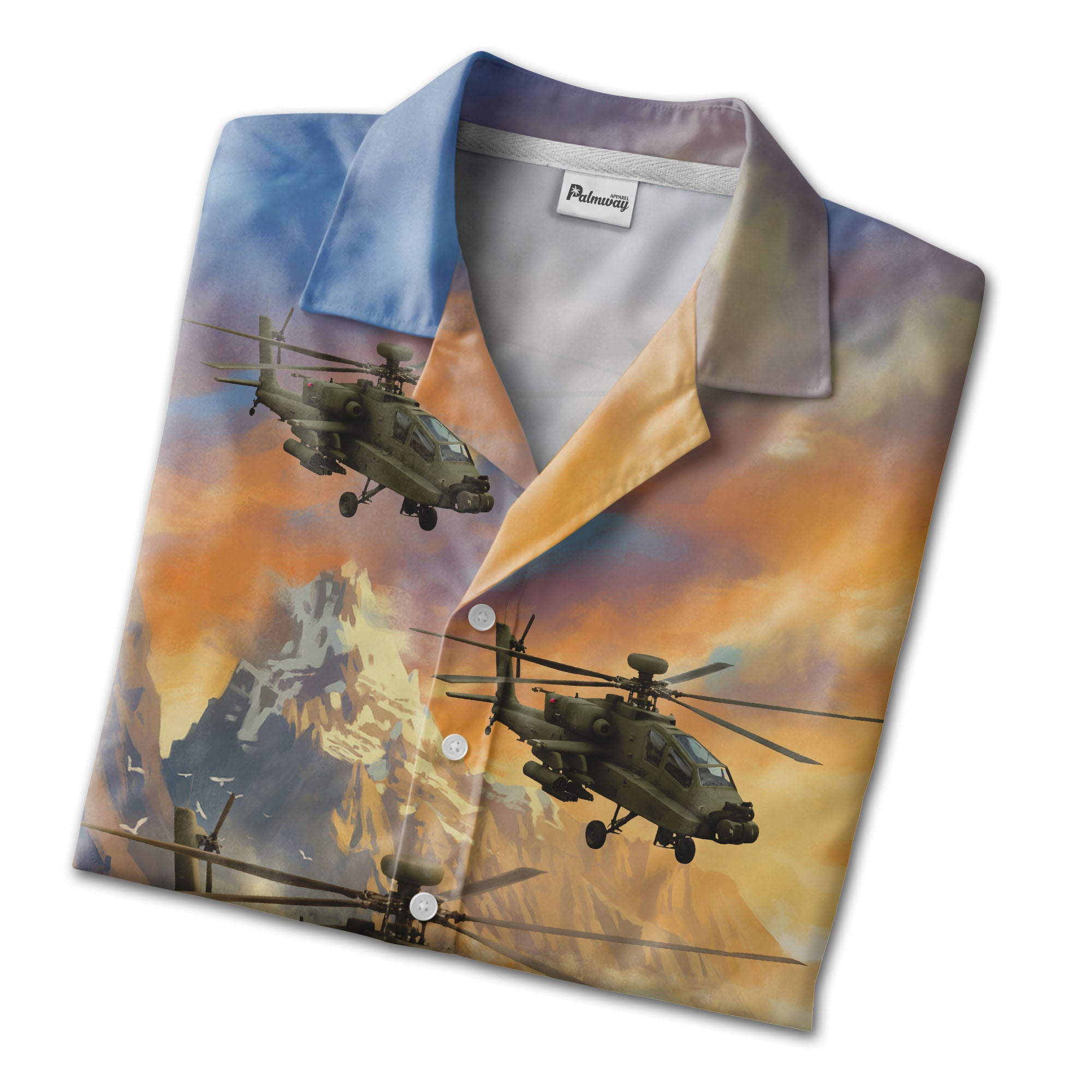 Military Helicopter Scenic Mountain Hawaiian Shirt – Adventure & Landscape