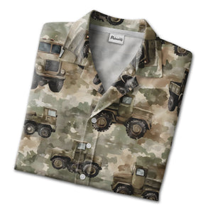 Military Truck & Army Vehicle Camo Hawaiian Shirt – Rugged Patriotic Style