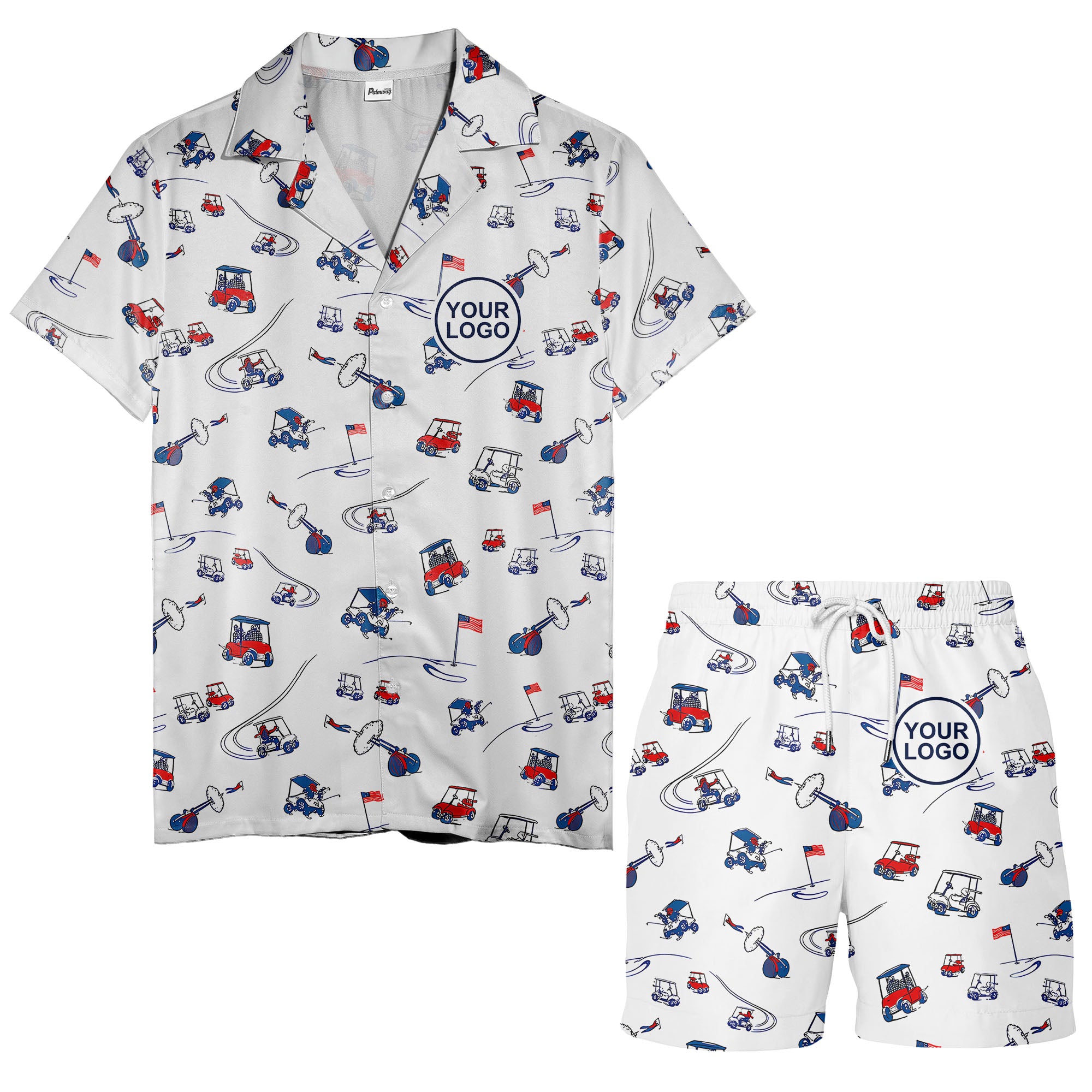 miniature golf carts clubs & flags illustrated hawaiian shirt for men