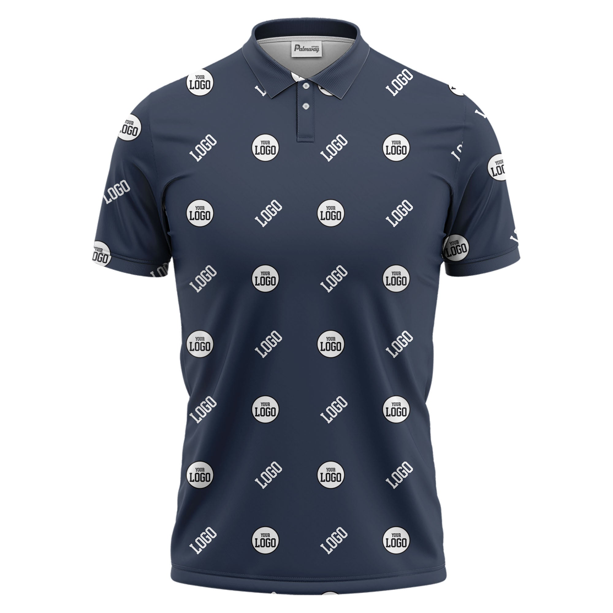 minimalist custom logo pattern polo shirt — clean repeating corporate design