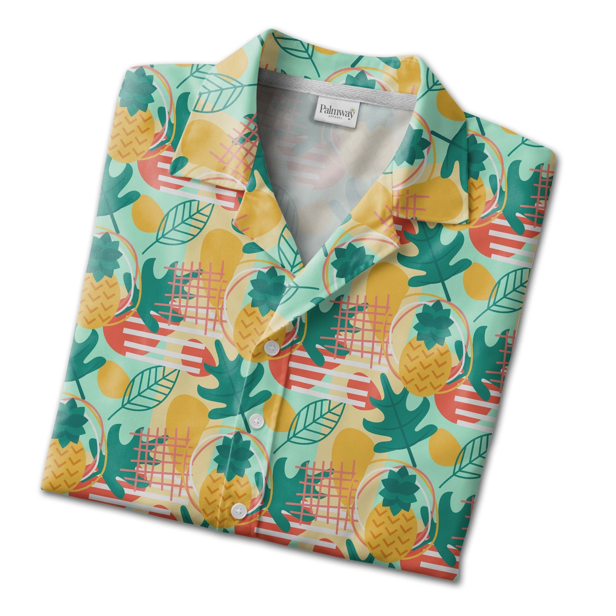 Modern Abstract Pineapple Hawaiian Shirt on Mint Green Background