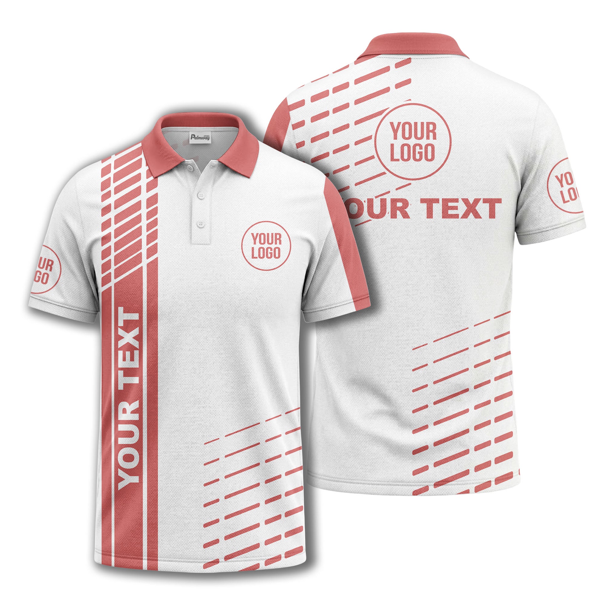 modern vertical stripe & dashed line graphic custom text logo polo shirt