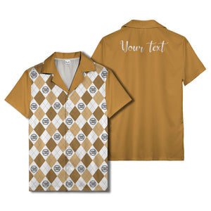 monochrome argyle diamonds golf logos hawaiian shirt