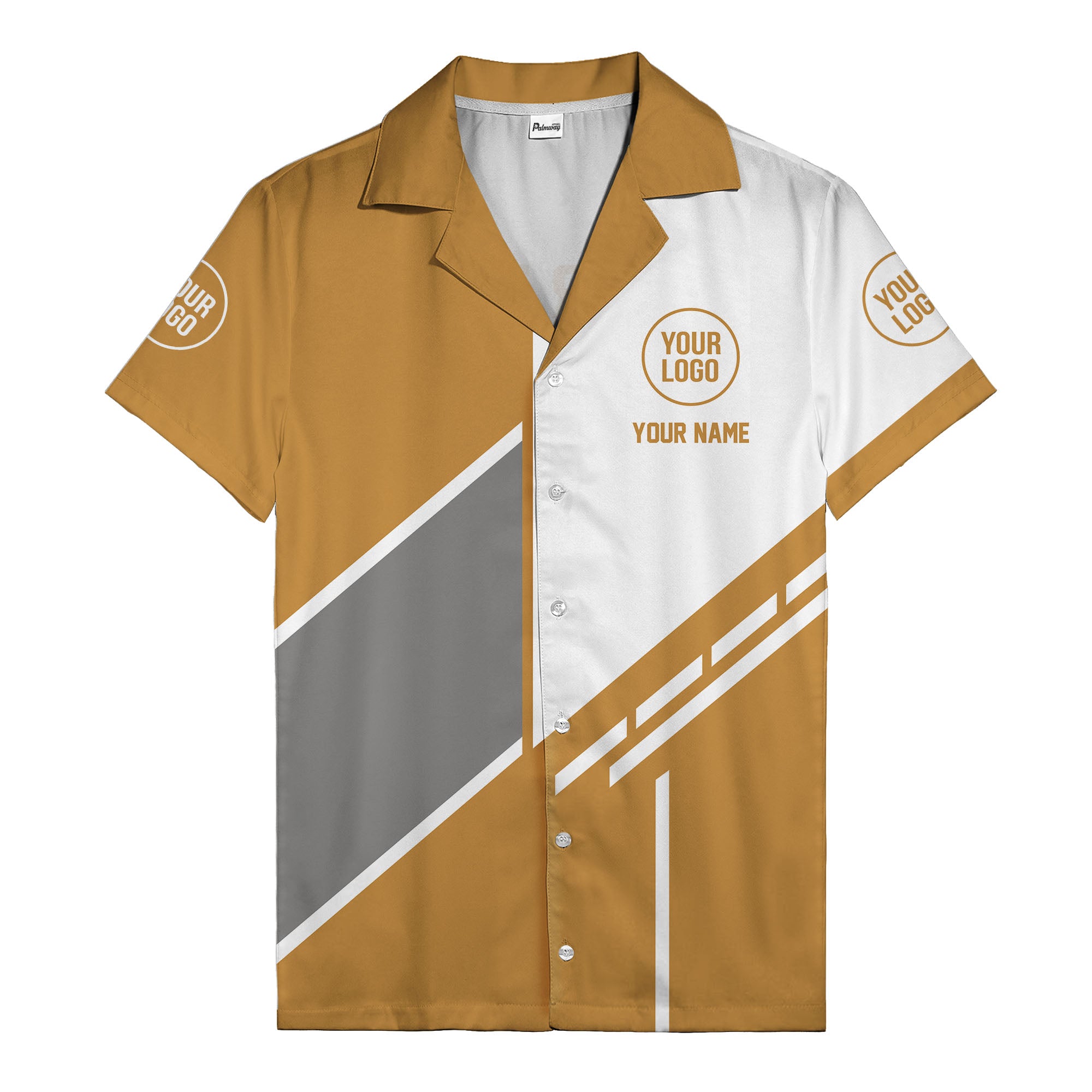monochrome diagonal stripes & custom logo modern hawaiian shirt