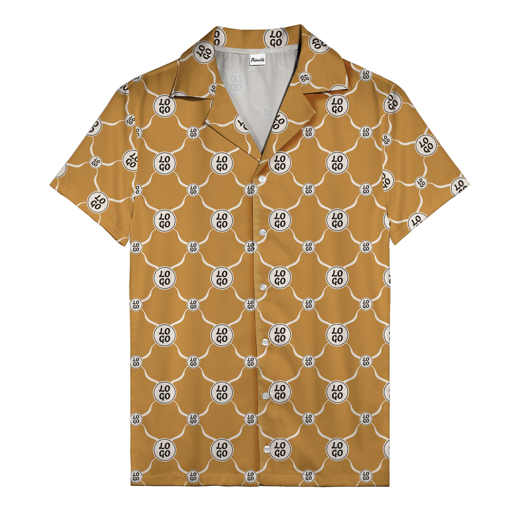 monochrome interlocking circles & logo repeat pattern hawaiian shirt for men