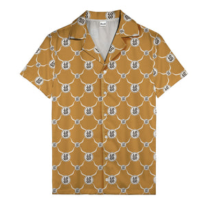 monochrome interlocking circles & logo repeat pattern hawaiian shirt for men
