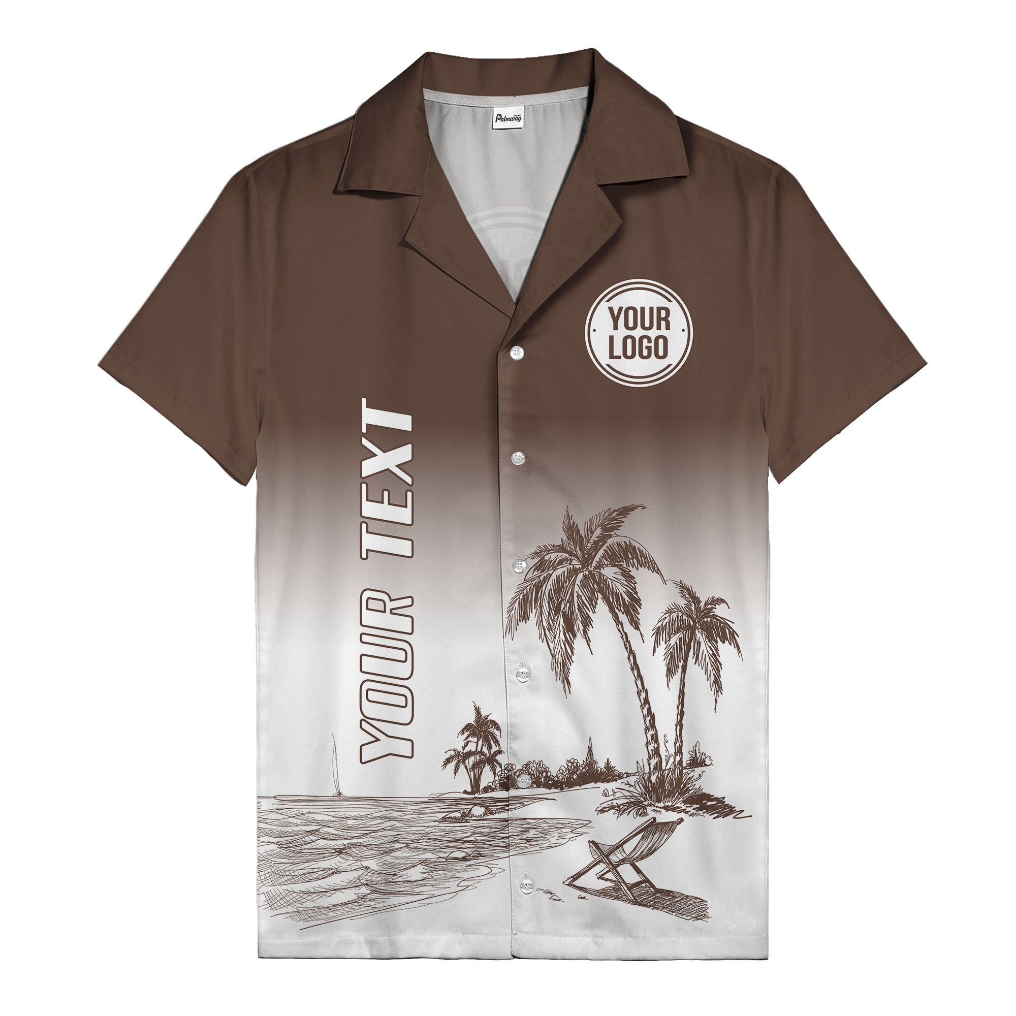 monochrome island scene palm trees & beach chair hawaiian shirt