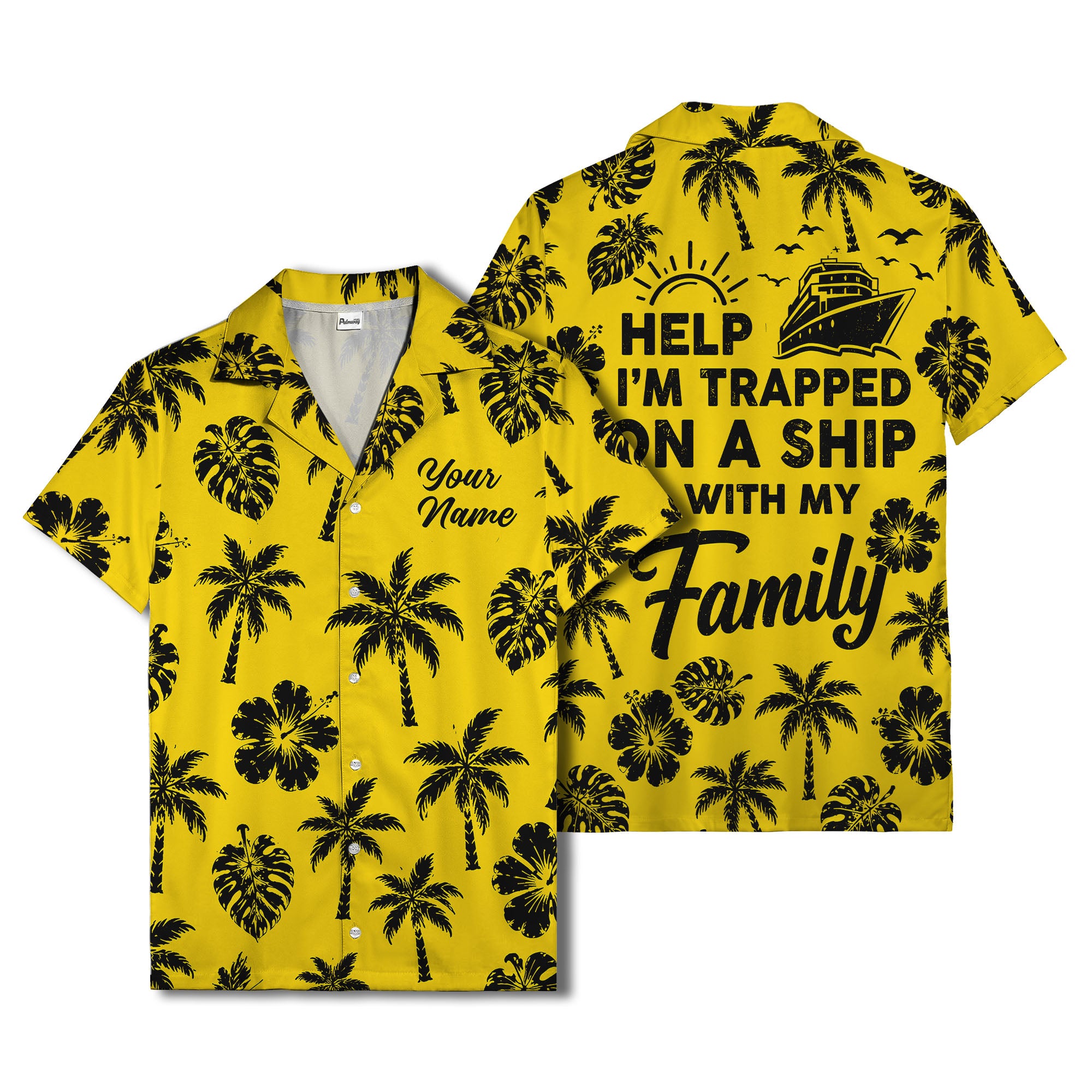 monochrome palm trees and hibiscus hawaiian shirt for men