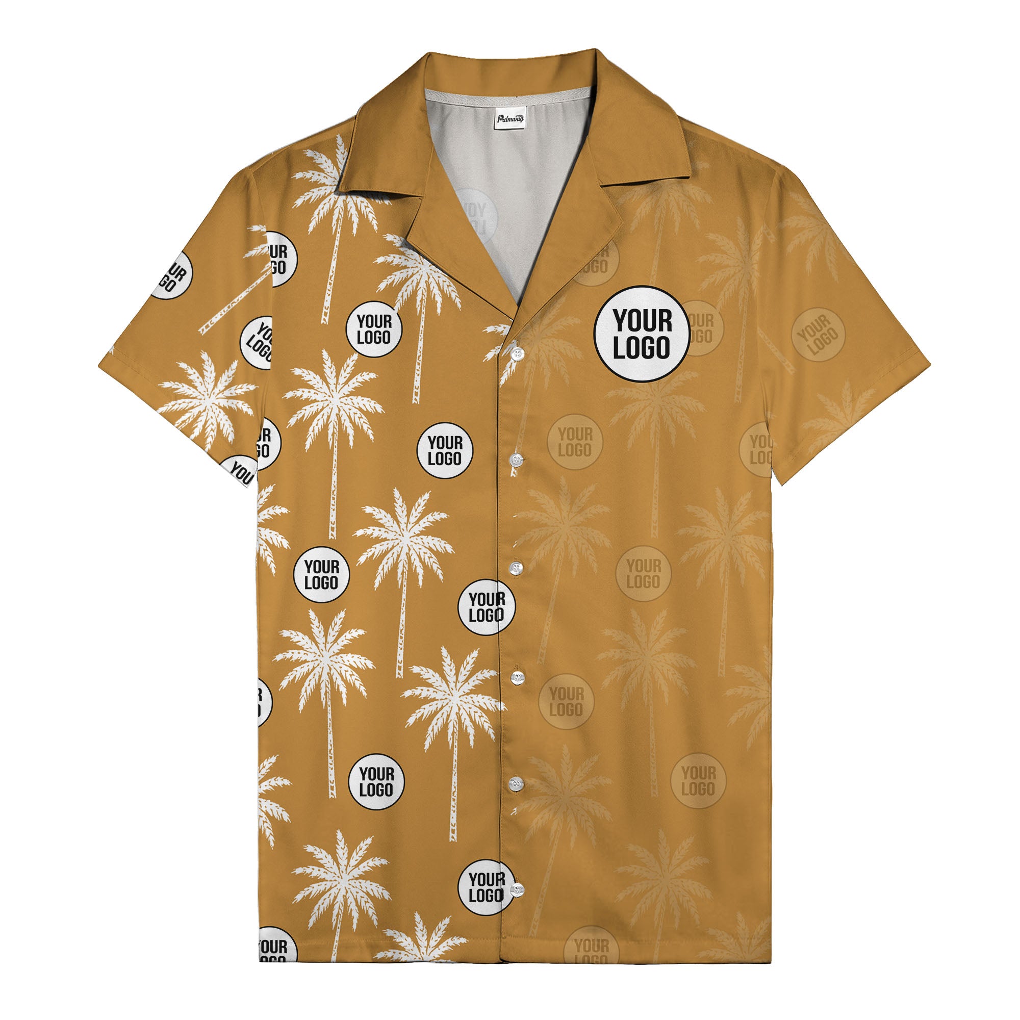 monochrome palm trees & custom logo repeat hawaiian shirt