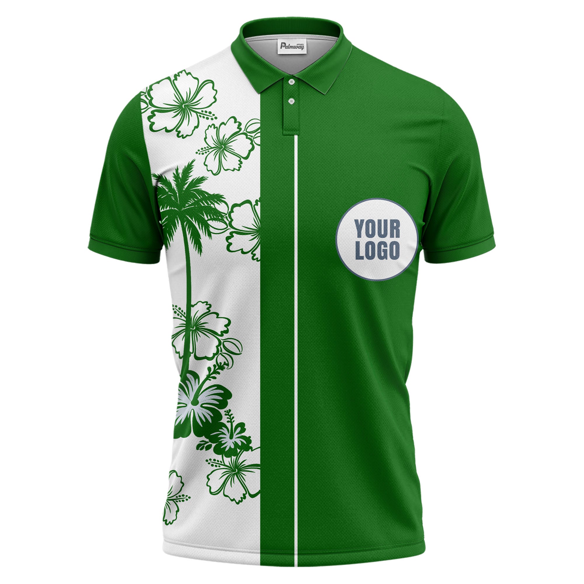 monochrome palm trees & hibiscus hawaiian design polo shirt for men