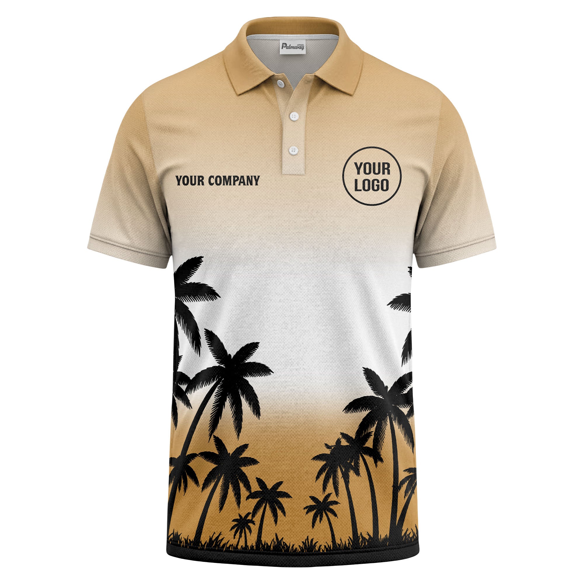 monochrome palm trees ombre gradient sky polo shirt for men