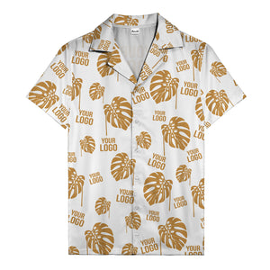 monstera leaves & custom logo repeat black white hawaiian shirt